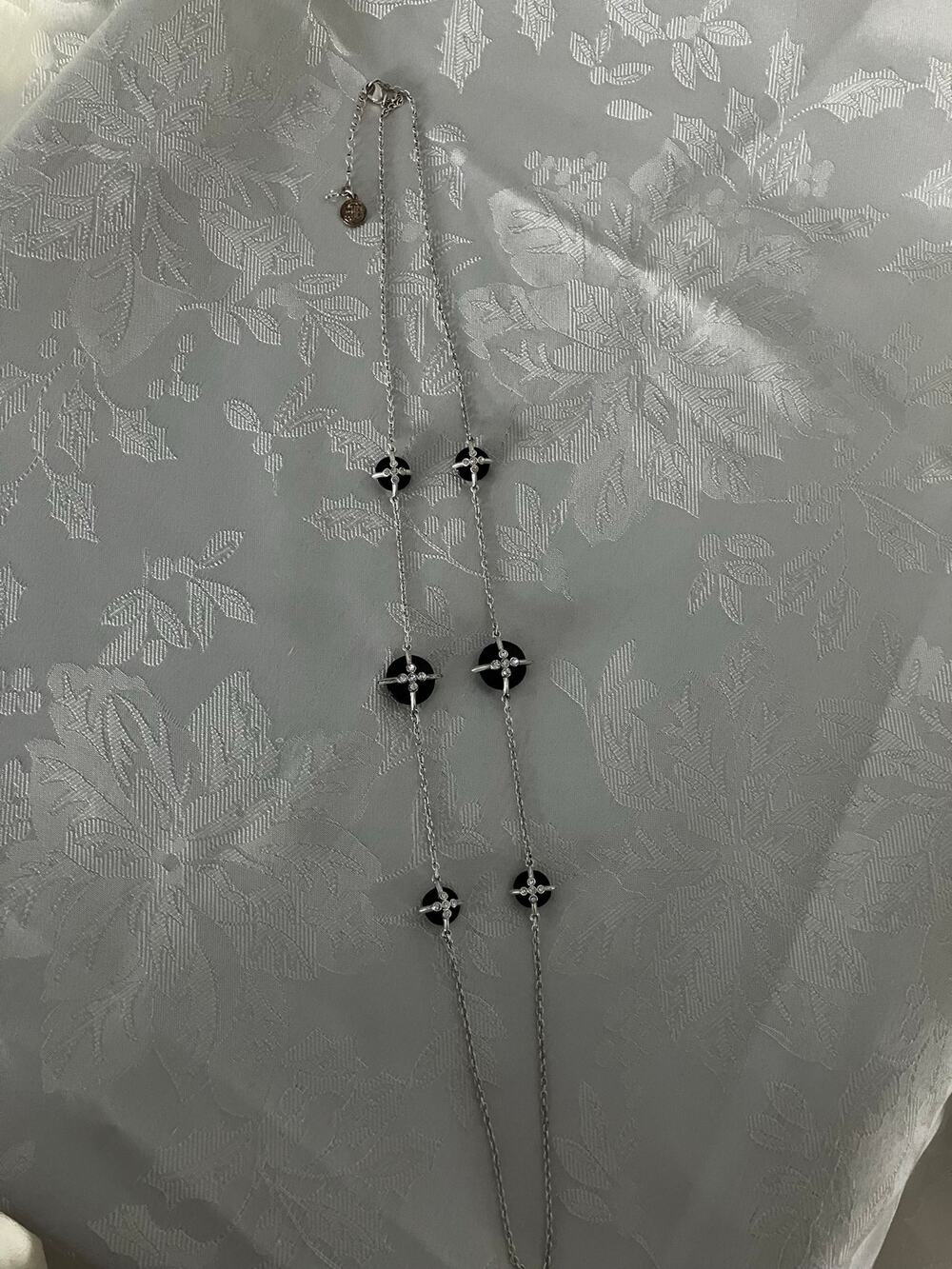 Dana Buchman Long Silver Tone Black Rhinestone Station Necklace 32 Inch